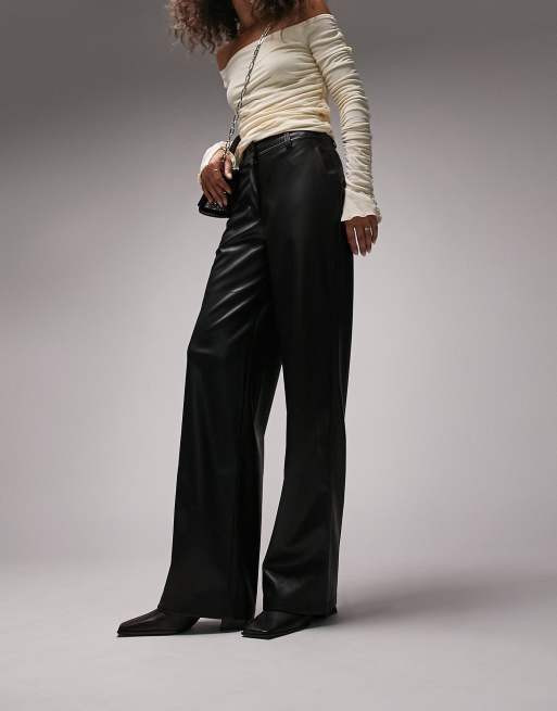 Topshop Maternity faux leather straight leg trouser in black