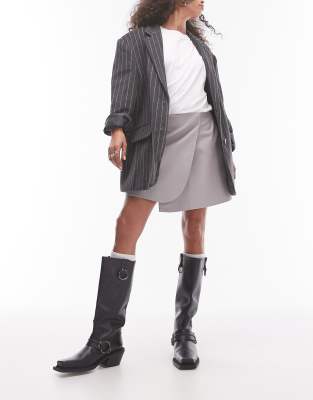 faux leather wrap mini skirt in dove gray