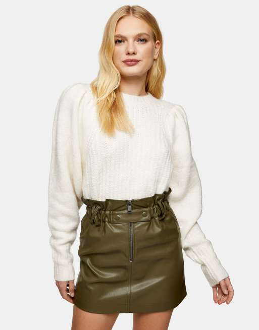 Khaki faux leather skirt sale