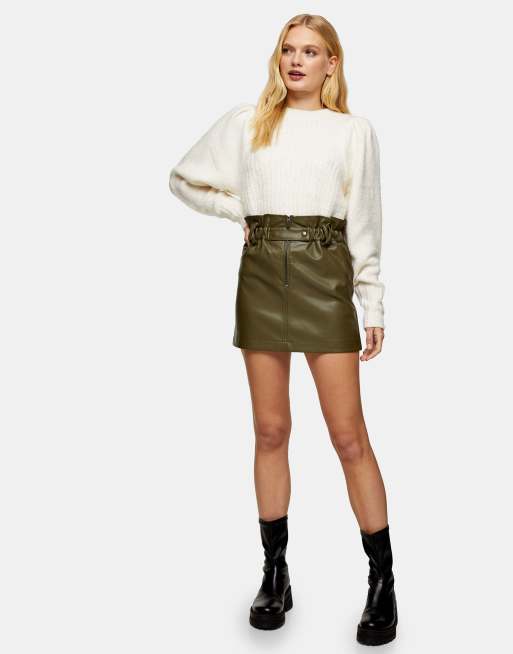 Khaki shop skirt leather