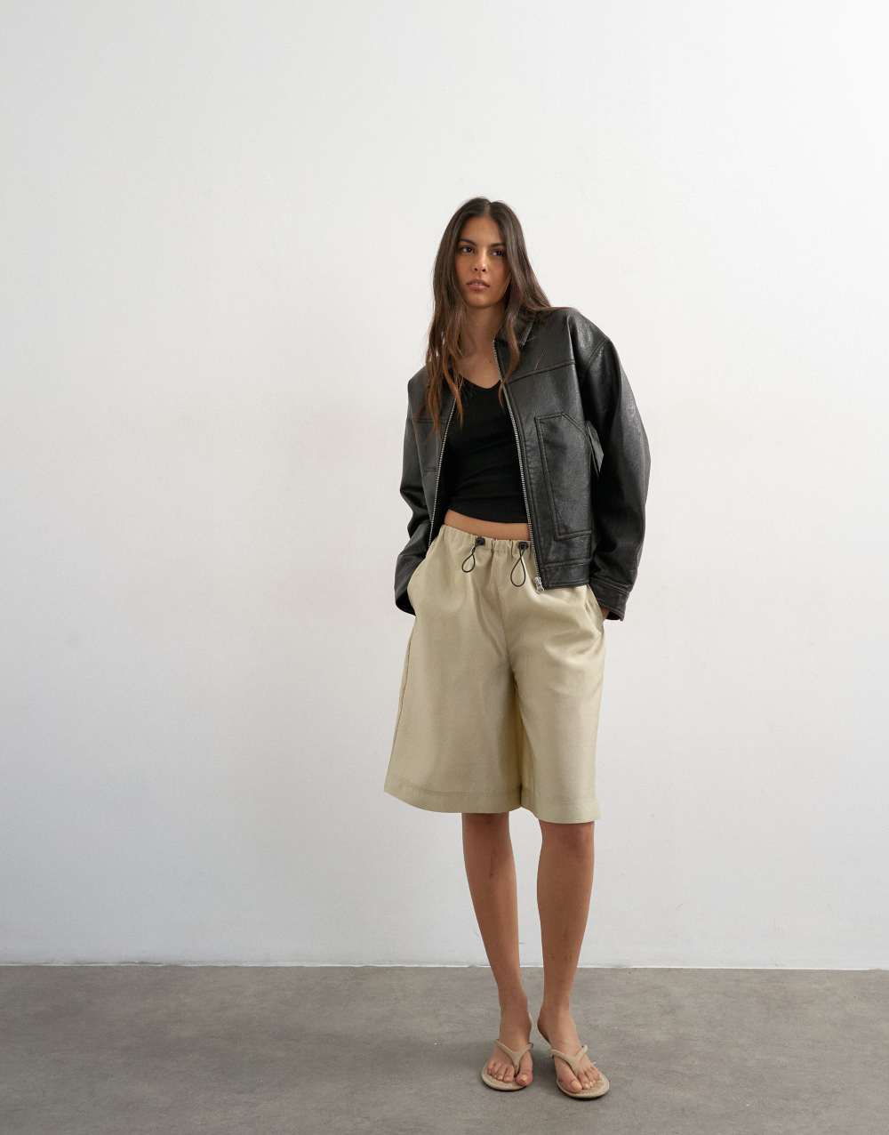 Topshop faux leather zip through jacket with patch pockets in washed black