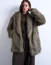 Topshop faux mono stripe shawl mid length coat in black