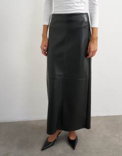 Faux ostrich leather topstitch column maxi skirt in black