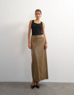 Faux ostritch leather topstitch column maxi skirt in tan