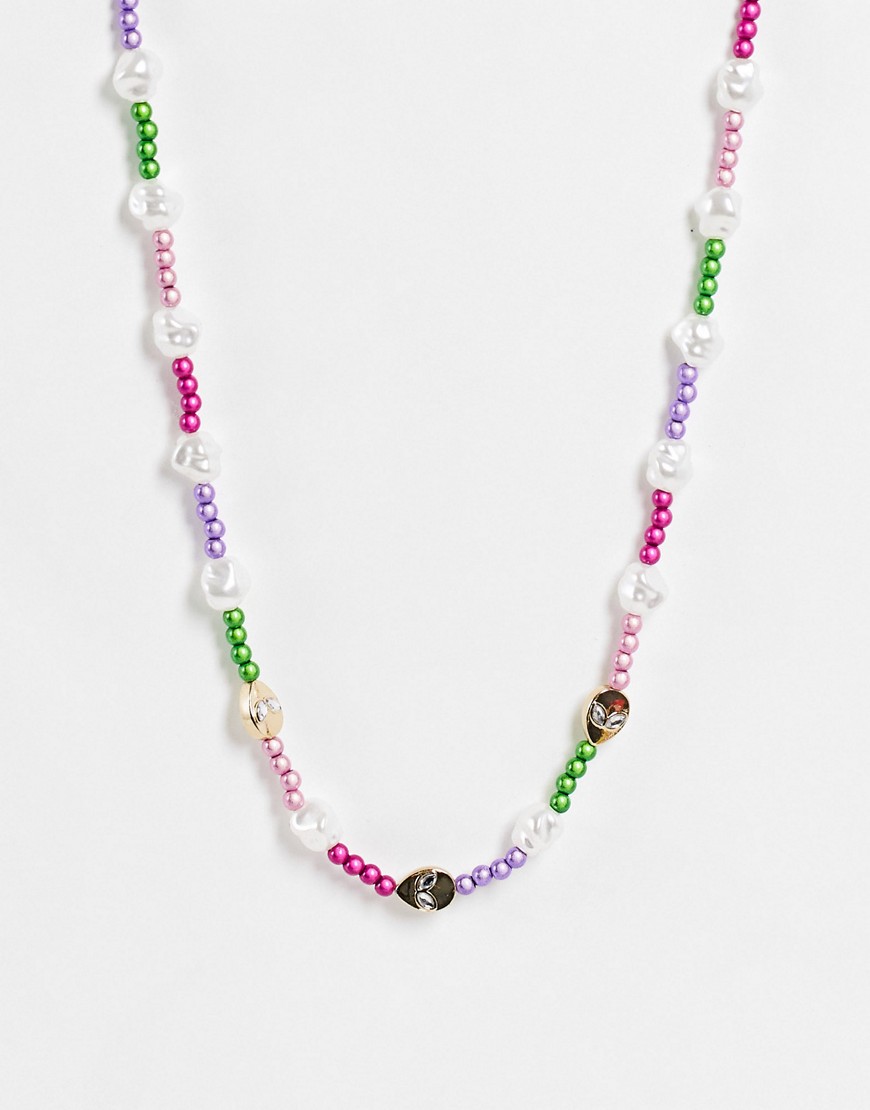 Topshop faux pearl and bead alien necklace in pastel multi