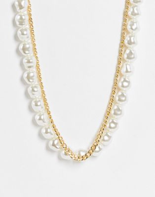 Topshop faux pearl and chain multirow necklace in gold