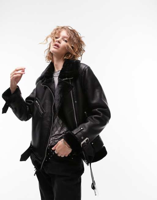 Black faux aviator jacket sale