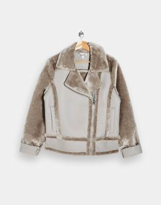 faux shearling biker jacket