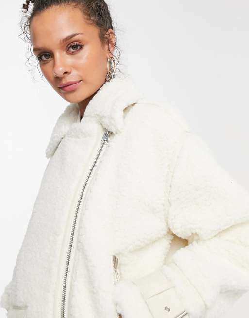 Leather jacket Off-White - Maxi print shearling coat