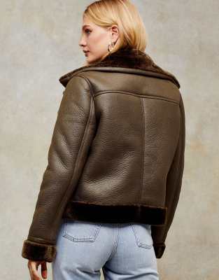 topshop faux shearling biker jacket