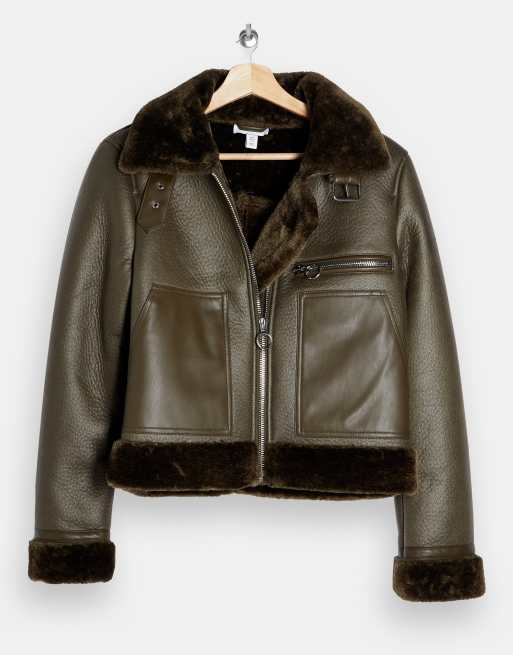 Olive on sale shearling jacket