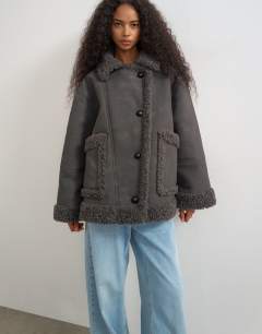 Faux shearling jacket in charcoal