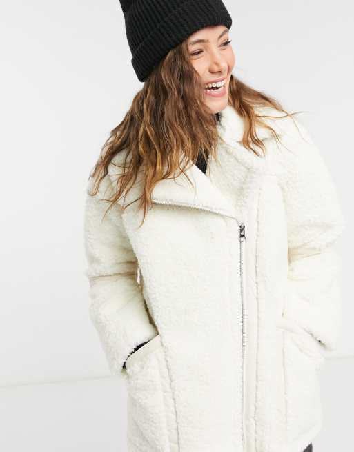 Topshop faux shearling jacket in white