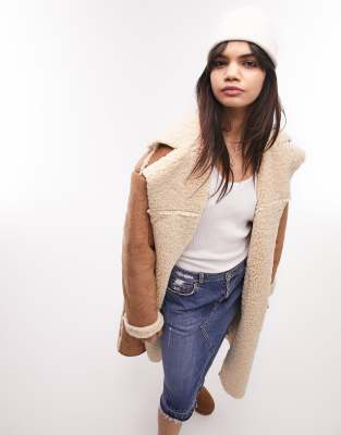 shearling longline coat