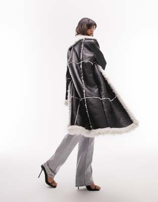 The Frolic quilted faux fur trim coat in black and brown