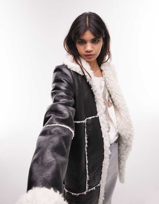 Topshop faux shearling aviator jacket with faux fur lining in