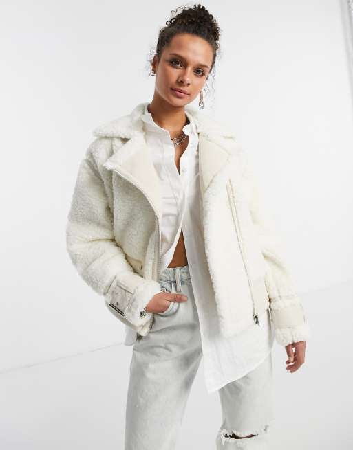 Topshop faux outlet shearling biker jacket