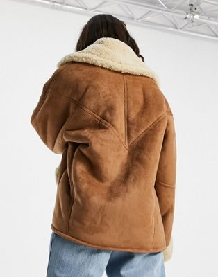 Tan Faux Shearling Jacket from Topshop on 21 Buttons