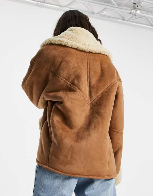 Oversized faux shearling moto on sale jacket