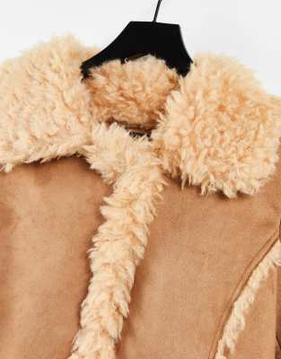 tan faux shearling jacket topshop