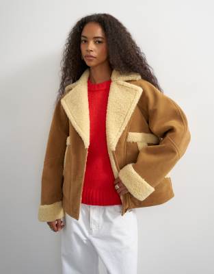 Topshop Faux Shearling Short Jacket In White