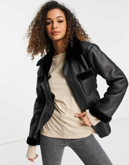 Topshop black 2025 shearling jacket