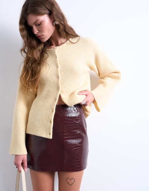 Topshop  faux snake patent leather mini skirt in burgundy - view 1