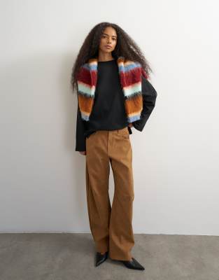 Topshop Faux Suede Barrel Leg Trouser In Brown