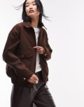 [Topshop] Topshop faux suede bomber jacket in brown L Brown