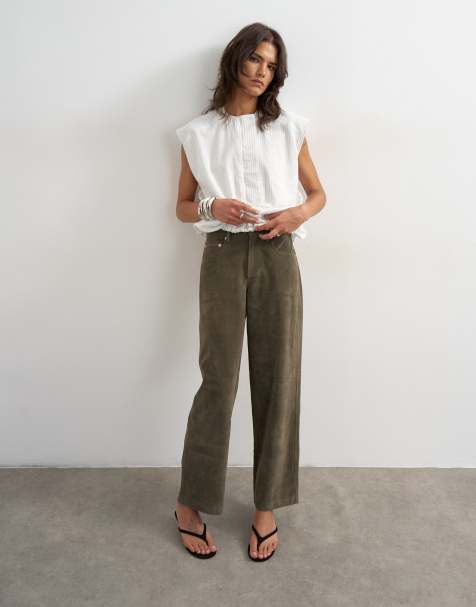 Topshop faux suede cinch pants in khaki - view 1