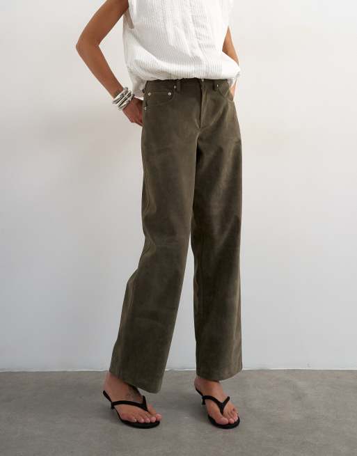 Topshop faux suede cinch pants in khaki, 2 of 5