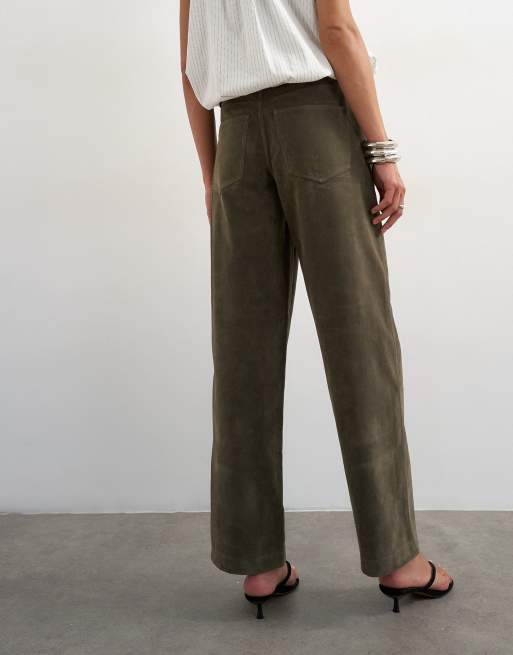 Topshop faux suede cinch pants in khaki, 5 of 5