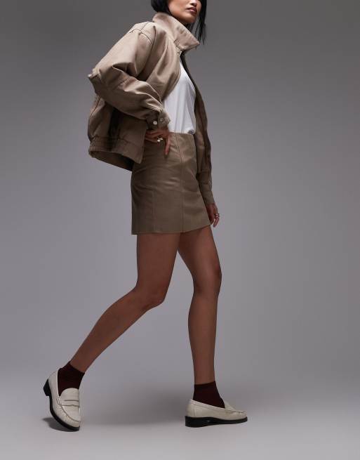 Topshop faux suede mini skirt in light beige ASOS