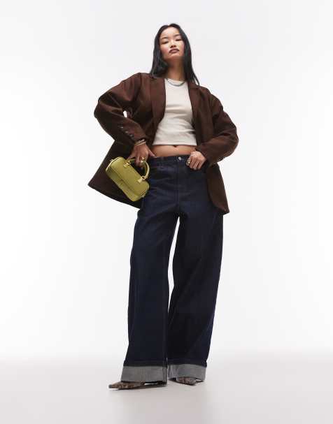 Topshop faux suede oversized blazer in chocolate brown - view 1