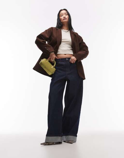 Topshop faux suede oversized blazer in chocolate brown