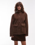 [Topshop] Topshop faux suede patch pocket boxy jacket in brown XS brown