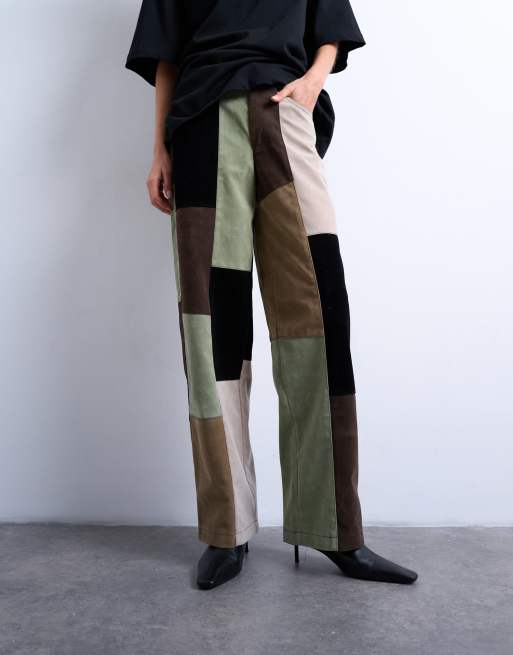 Topshop faux suede patchwork cinch pants in multicolour (part of a set), 3 of 5