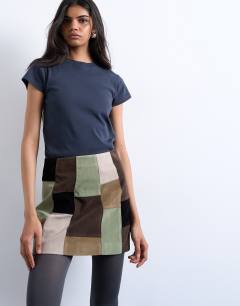 Faux suede patchwork mini skirt in multi