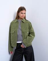 Topshop faux suede quilted lined bomber jacket with popper details in sage green