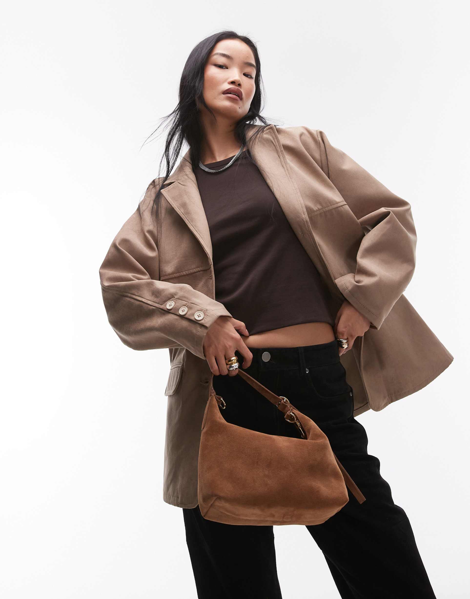 topshop faux suede relaxed jacket in light beige