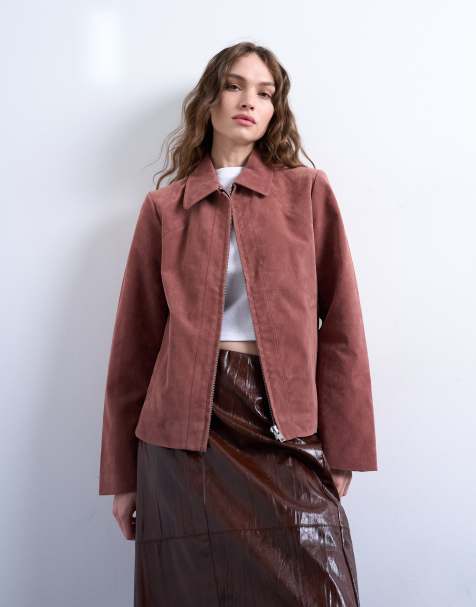 Topshop faux suede shacket in pink - view 1