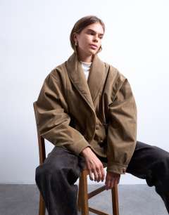 Faux suede shawl bomber jacket in tan