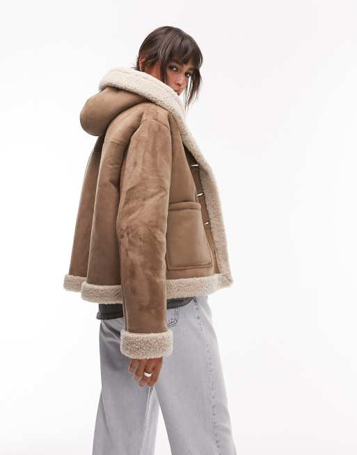 Shearling 2025 hooded jacket