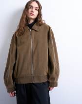 Topshop faux suede super oversized quilted lined bomber jacket with patch pockets in tan