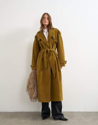 Topshop Faux Suede Trench In Green