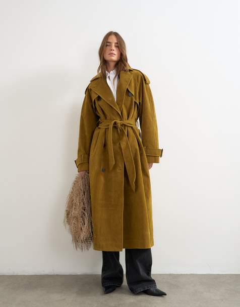 Topshop faux suede trench in olive - view 1