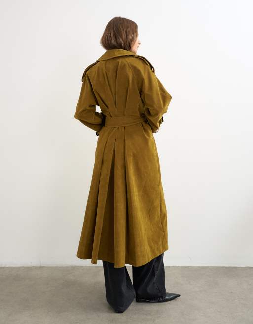 Topshop faux suede trench in olive, 2 of 4