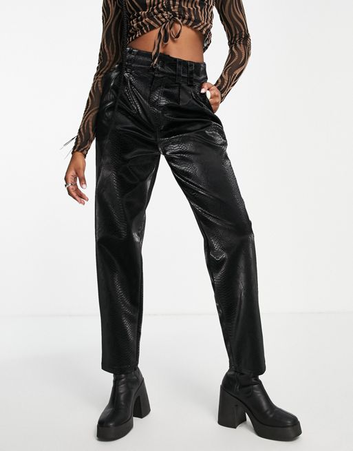 Topshop faux suede trousers in black snake | ASOS