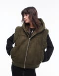 [Topshop] Topshop faux suede vest in khaki-Green XS khaki