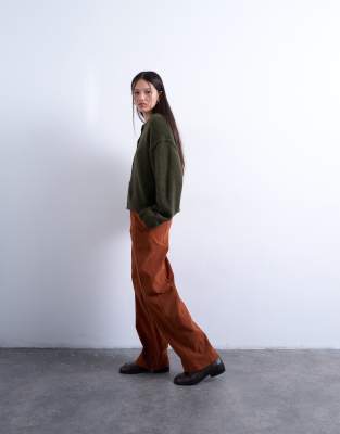 Topshop Faux Suede Wide Leg Pants With Seam Detail In Animal Print